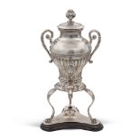 Silver samovar Vienna, 19th century h. 38 cm. plain body, poded and chiseled with floral and vegetal