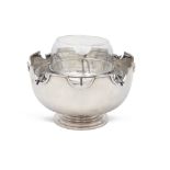 Silver caviar bowl Italy, 20th century 14x18,5 cm. plain body with double glass cup inside, weight
