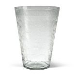 Muran manufacture 1950s 22x16 cm. transparent and satin glass vase, decorated with floral motifs and