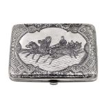 Silver and niello snuff box Moscow, late 19th century weight 125 gr. body chiselled with vegetal and