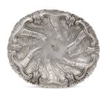 Silver centerpiece Italy, 20th century 4x28x24 cm. oval-shaped, shaped body engraved with floral