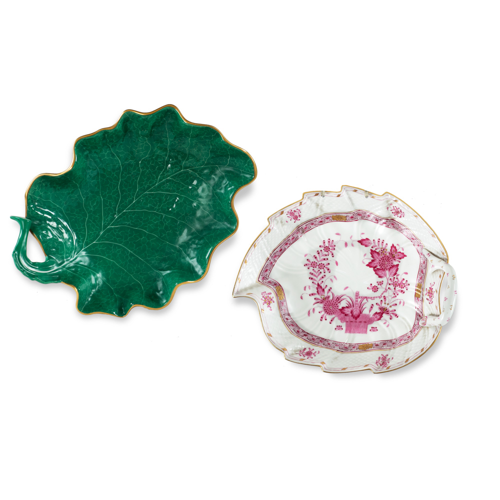 Herend, two porcelain trays (28) for Candida Tupini, Rome, 20th century 7x26x20- 6x24x19,5 cm.