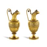 Pair of vermeil ampoules France, 1819-1838 weigth 303 gr. body inlaid and chiselled with vegetal,