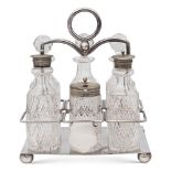 Silvered metal and cut glass cruet England, 19th-20th century 22,5x18,5x12 cm. complete with six