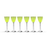 Baccarat, transparent and green crystal glasses (12) France, 20th century h. 22,5 cm. 12 Rhine
