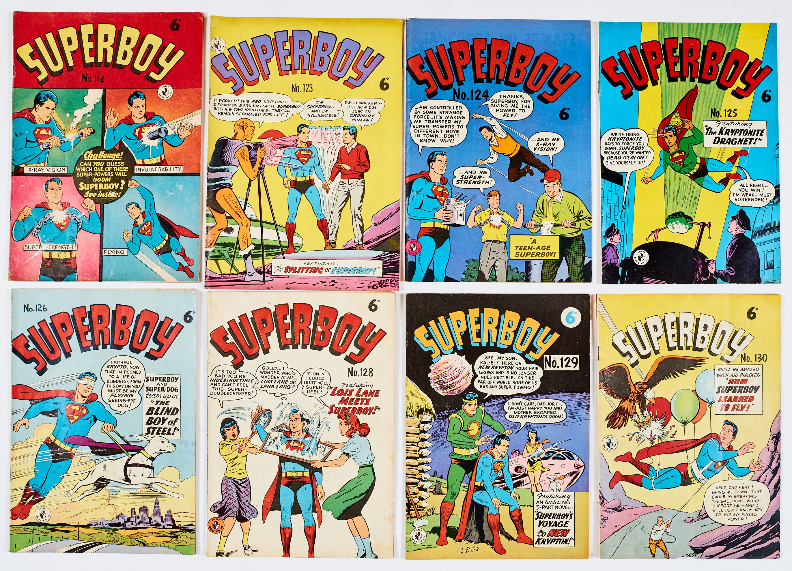 Superboy (1950s-60s K.G. Murray, Sydney) 114, 123-126, 128, 129, 130 (double cover) [vg/fn+] (8)