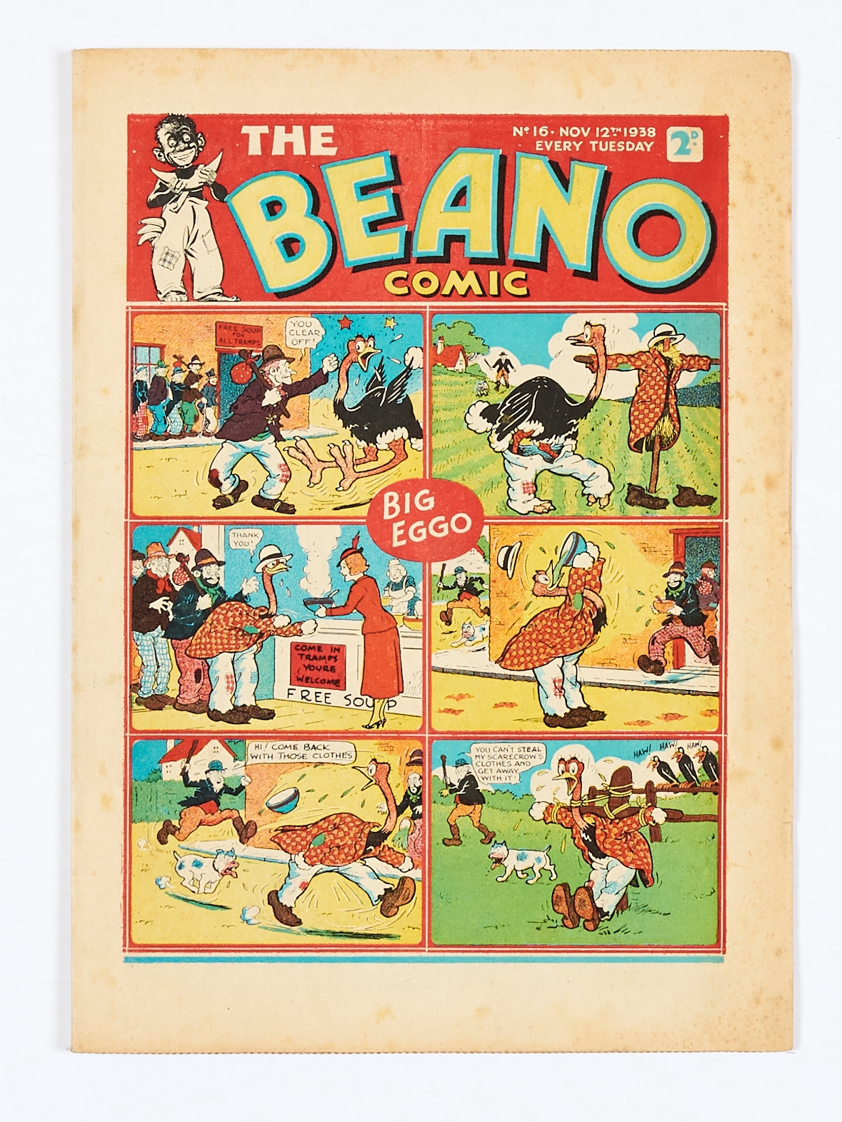 Beano No 16 (1938). Bright cover colours with some light margin foxing, cream/light tan pages [fn-]