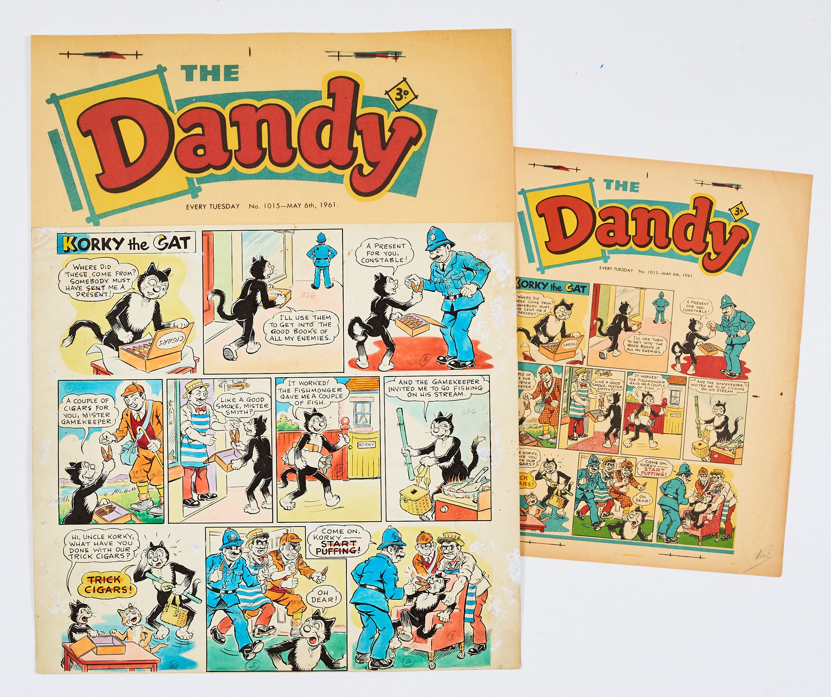 The Dandy/Korky the Cat original front cover artwork (1961) drawn and painted by Bill Creighton