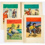 Four preparatory colour sketches by Eric Parker for Cowboy Picture Library/Thriller Picture