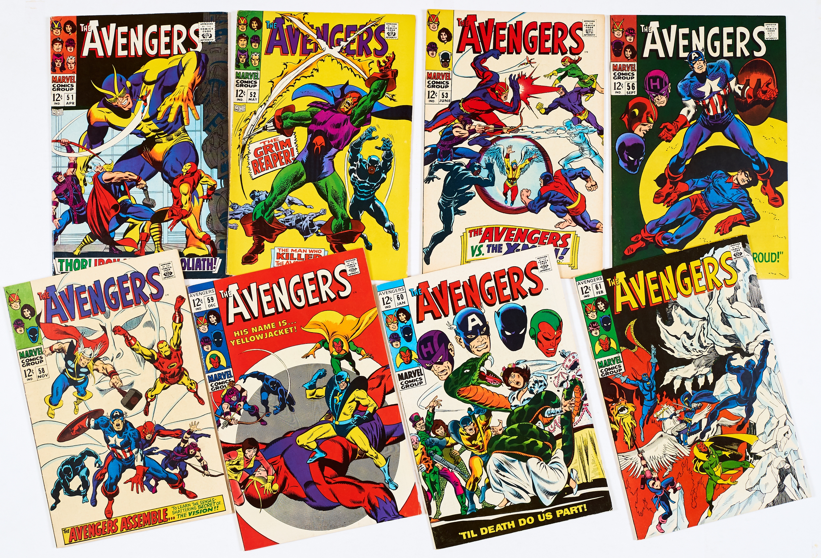 Avengers (1968-69) 51-53, 56, 58-61. All cents copies [fn-/vfn+] (13). No Reserve