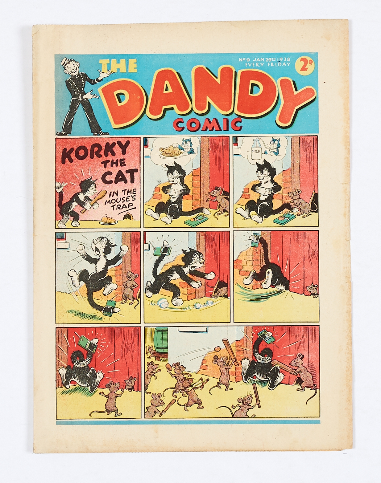 Dandy No 9 (1938). Bright colours, front cover RH edge with slight foxing and a few small edge tears