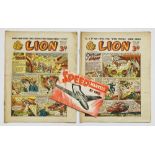 Lion (1952) 1, 2 with free gift Speed Marvels of 1952 booklet. Introducing Captain Condor by Frank S