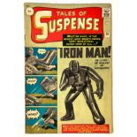 Tales of Suspense 39 (1963). Good cover gloss, ¼ ins top spine split, very light 'cup' mark to lower