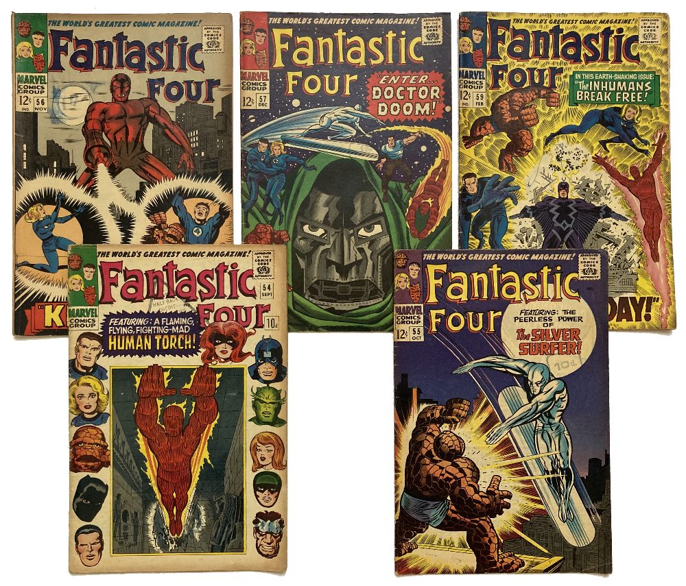 Fantastic Four (1966-67) 54-57, 59. (55-57 very light pence stamps, 59 cents) [vg/vg+] (5). No