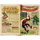 Amazing Spider-Man 5 (1963). Cents copy. Worn, restapled spine with back cover tears and 1½ ins edge