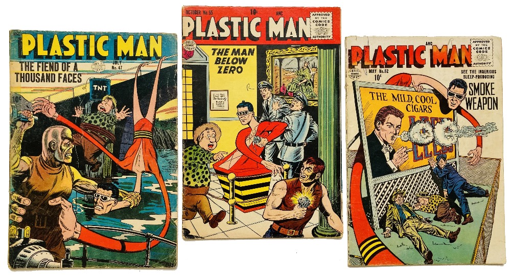 Plastic Man (1954-56) 47, 55, 62. #47: clear taped spine [gd], 55: 1 ins piece out of back cover