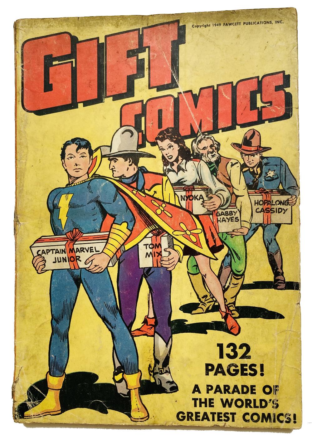 Gift Comics n.n. (Fawcett 1949) enclosing Captain Marvel Jr #74, Tom Mix Western #18, Nyoka the