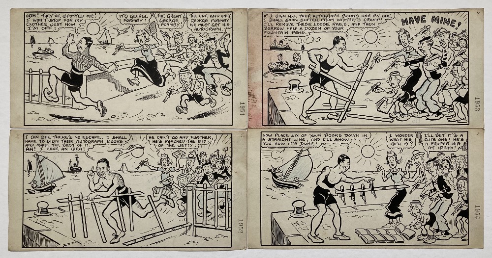 George Formby original 4-panel artwork (1942) by George Wakefield for Film Fun 23 May 1942. George