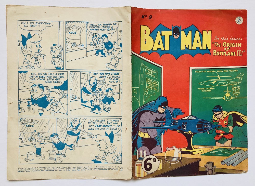 Batman 9 (1951 K.G. Murray Oz reprint). Bright cover, light tan pages. Bottom spine and lower corner