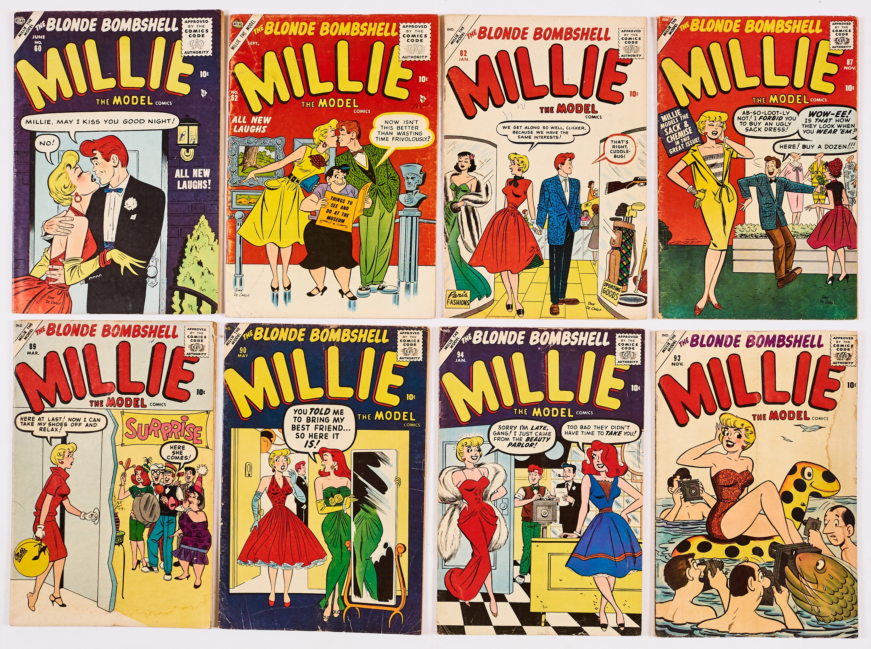 Millie The Model (1955-60). 60, 62, 82, 87, 89, 90, 93, 94. #93, 94 moisture stain to RH cover edges