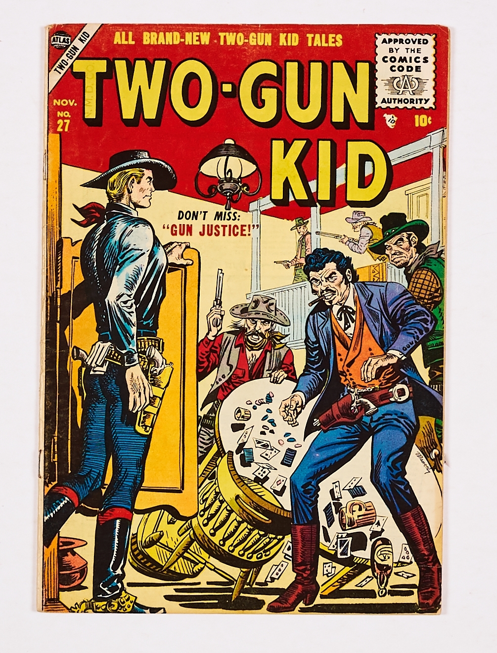 Two-Gun Kid 27 (1955). Good cover gloss, cream pages, cover has tiny lower corner piece missing [