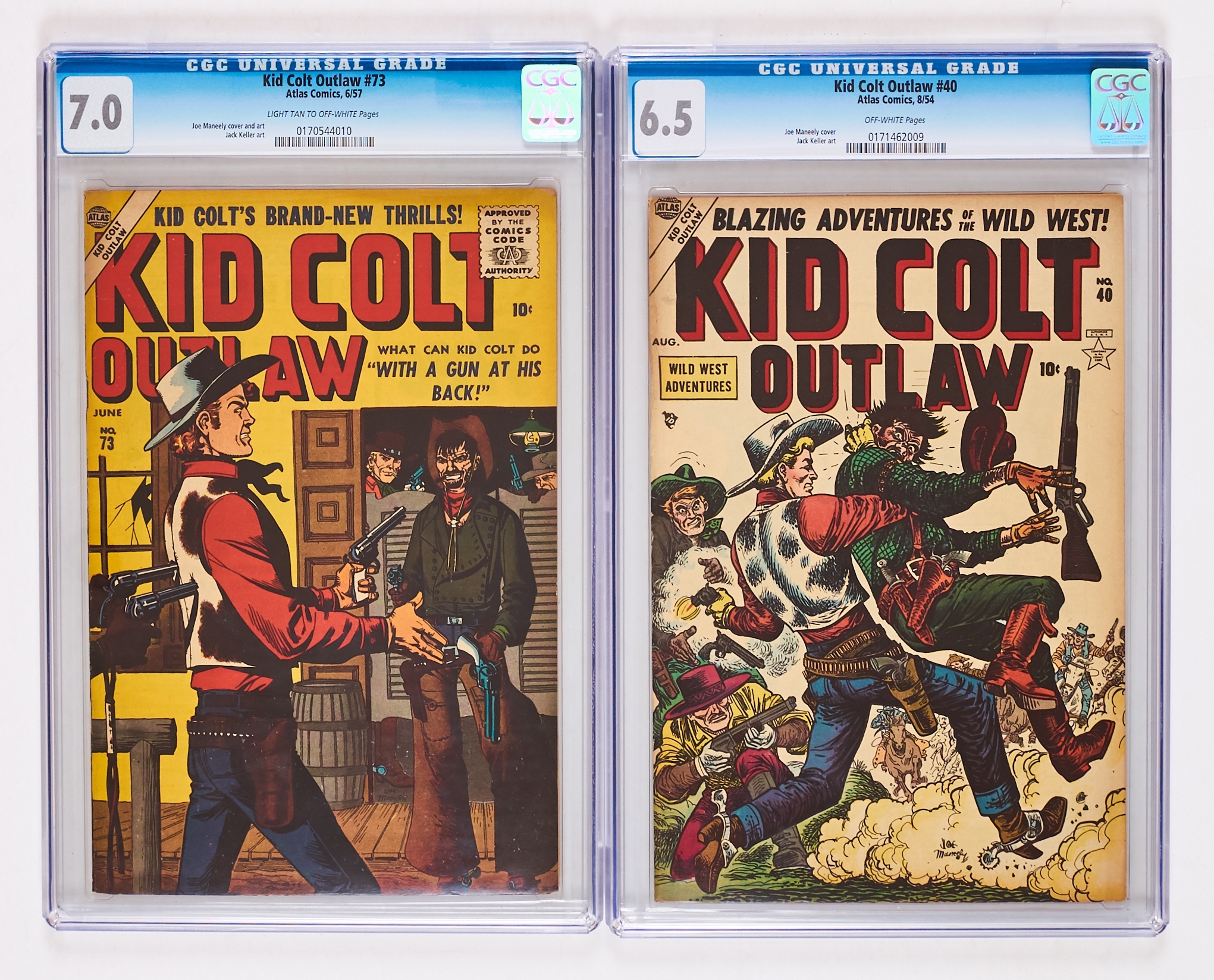 Kid Colt Outlaw (1954-57) 40, 73. #40 CGC 6.5. Off-white pages, #73 CGC 7.0. Light tan/off-white