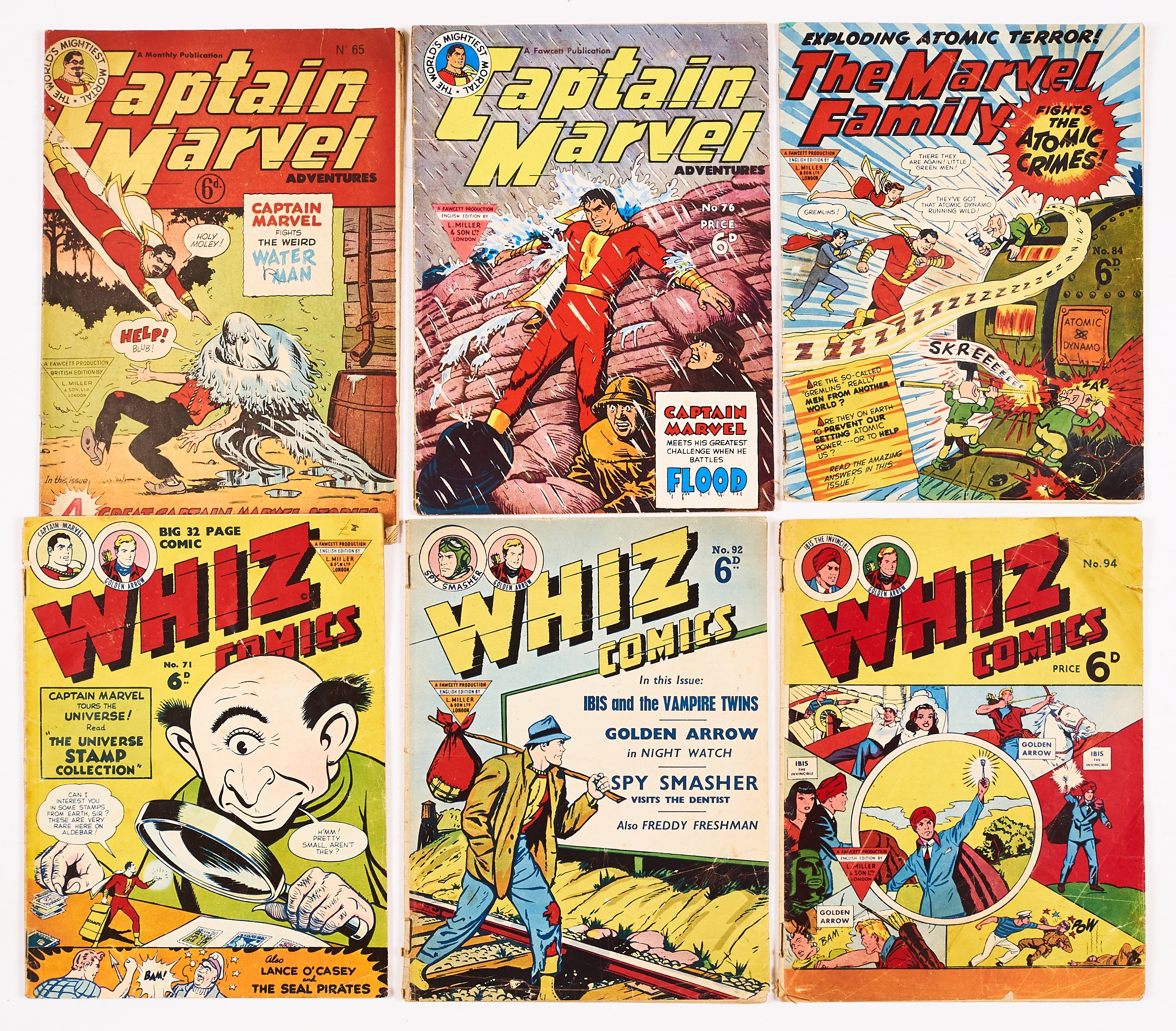 Captain Marvel Adventures (1950s L Miller) 65, 76. With Marvel Family 84 and Whiz 71, 92, 94 [gd/vg]