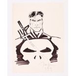 The Punisher Sketch drawn and signed by Jim Lee (9.9.'89). Ink and marker pen on paper. 15 x 11 ins