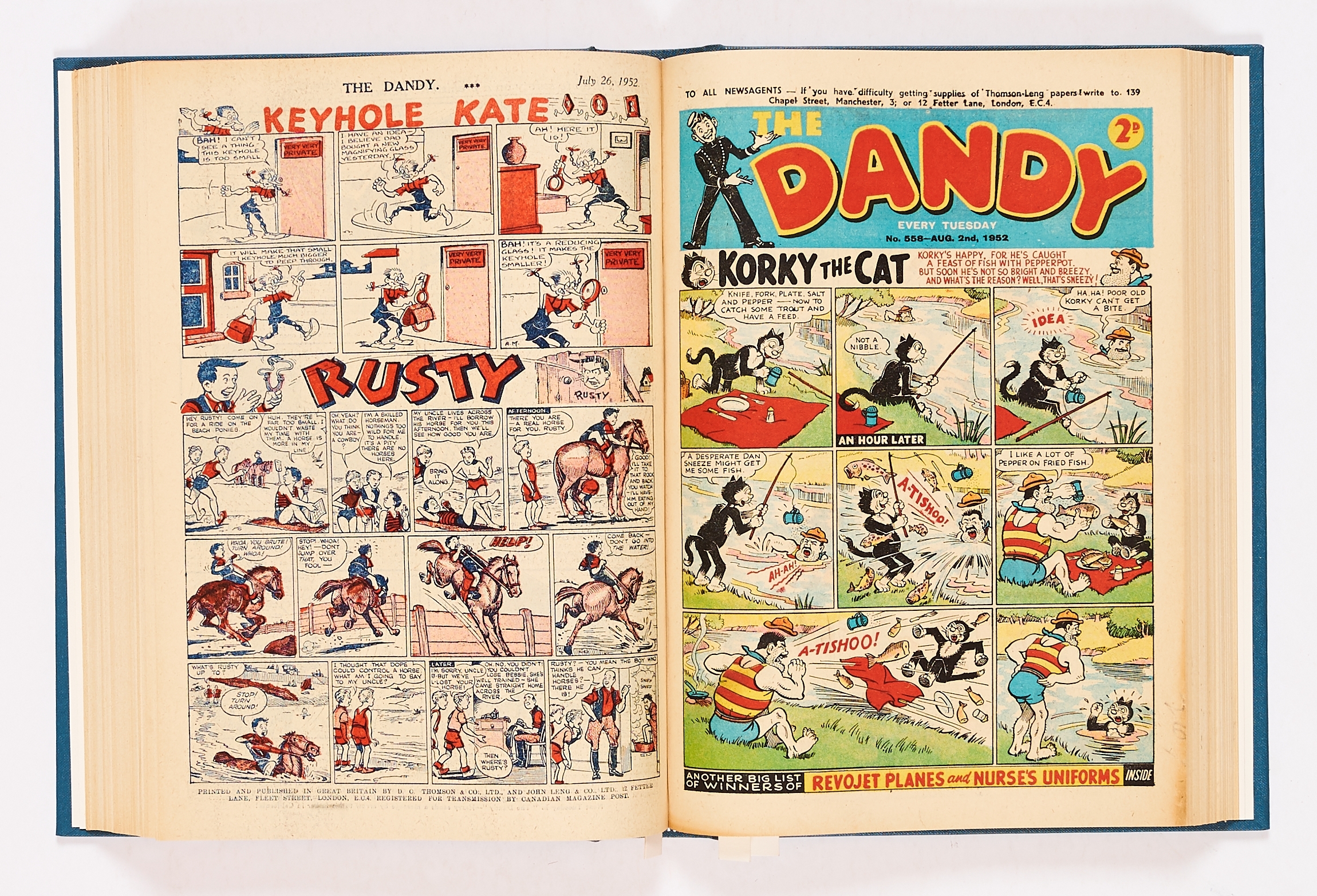 Dandy (1952) 528-579. Complete year in bound volume. Keyhole Kate rare front cover story with