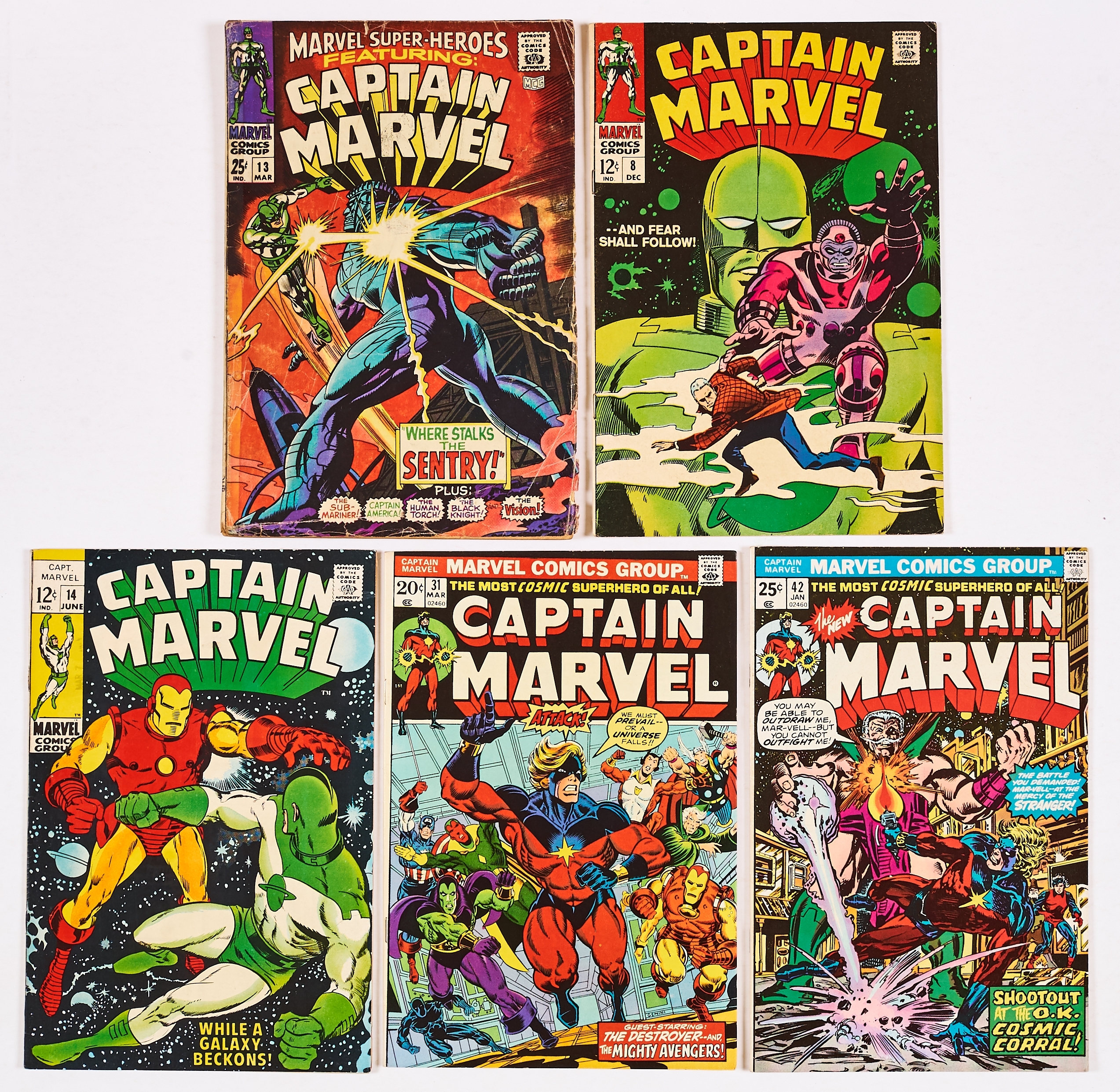 Marvel Super-Heroes 13 (1968) cents copy, clear taped spine [gd-vg]. With Captain Marvel (1968-76)