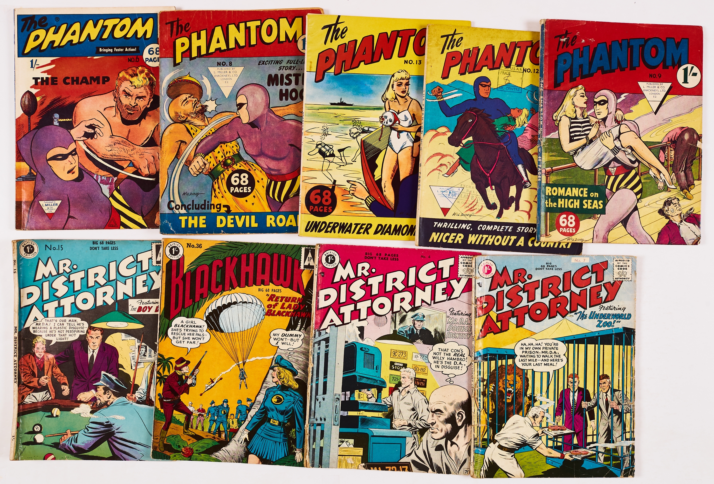 Phantom (1960s L Miller) 6, 8, 9, 12, 13. With Blackhawk 36 and Mr District Attorney 4, 7, 15.