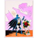 Batman and Robin colour sketch drawn, painted and signed by Shelly Moldoff (1993). Watercolour on