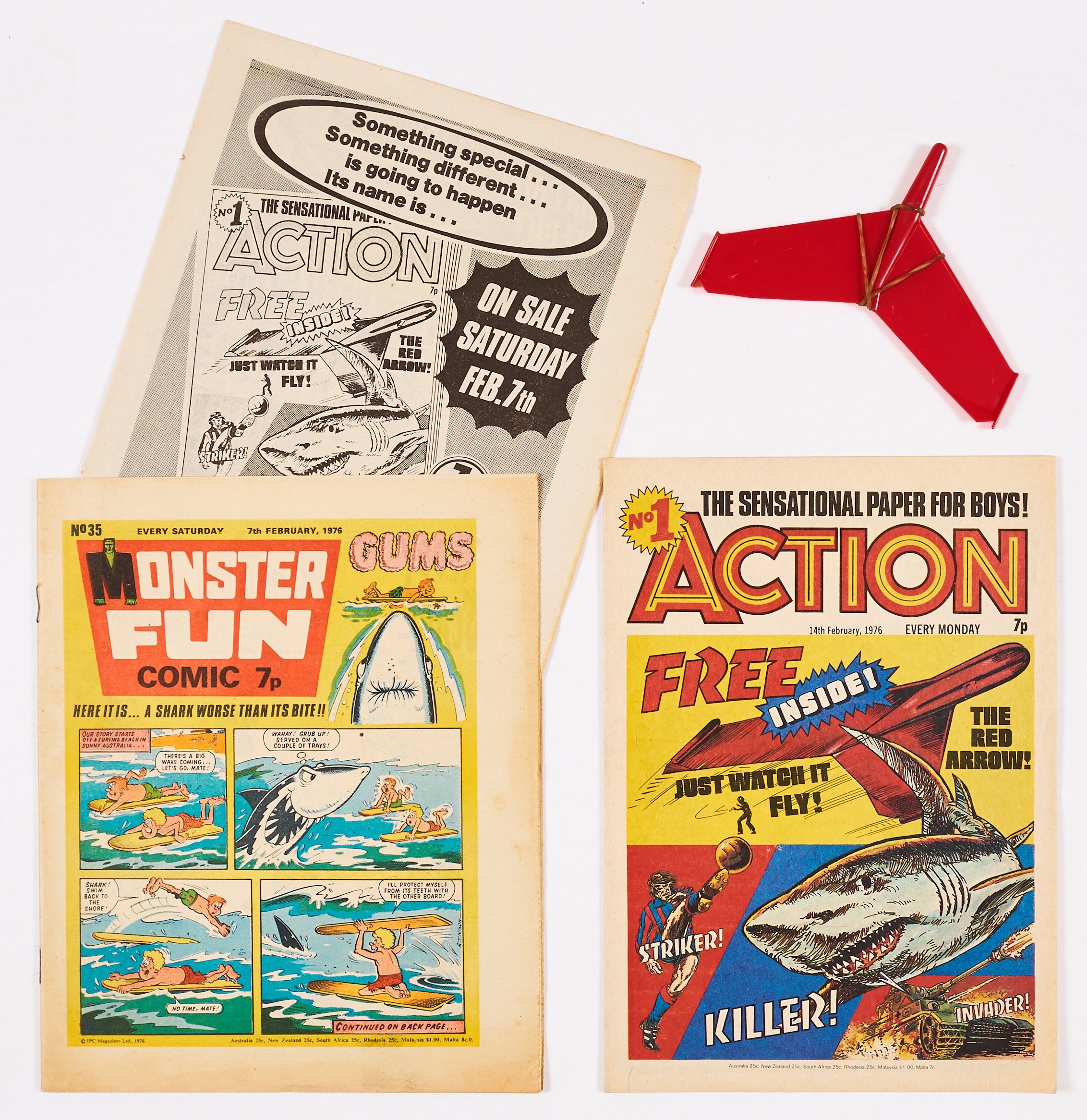 Action No 1 (1976). With free gift Red Arrow. With Monster Fun No 35 showing centre four pg ad for