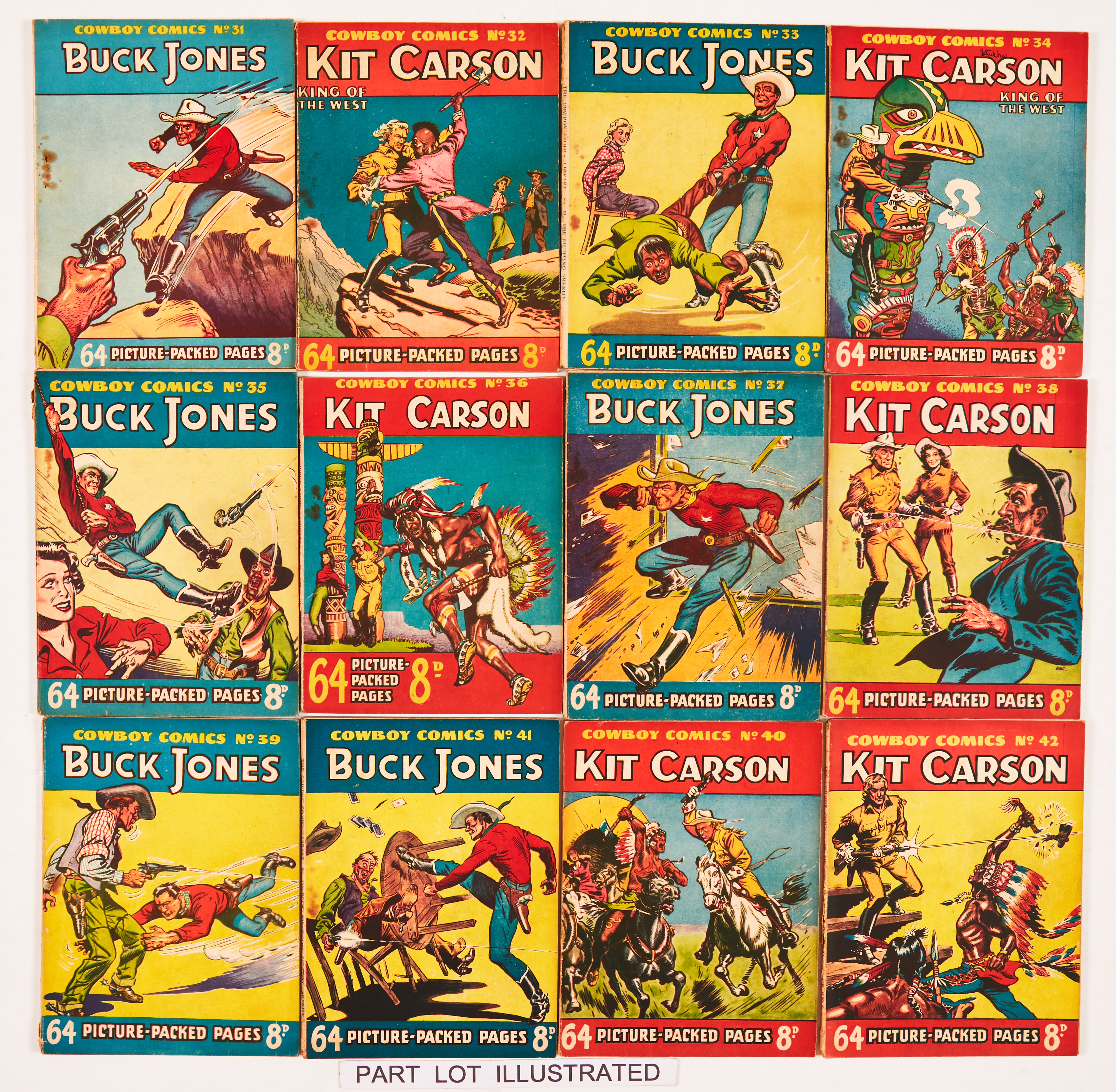 Cowboy Comics (1951) 31-50. Starring Buck Jones and Kit Carson. Bright covers with some rust spots