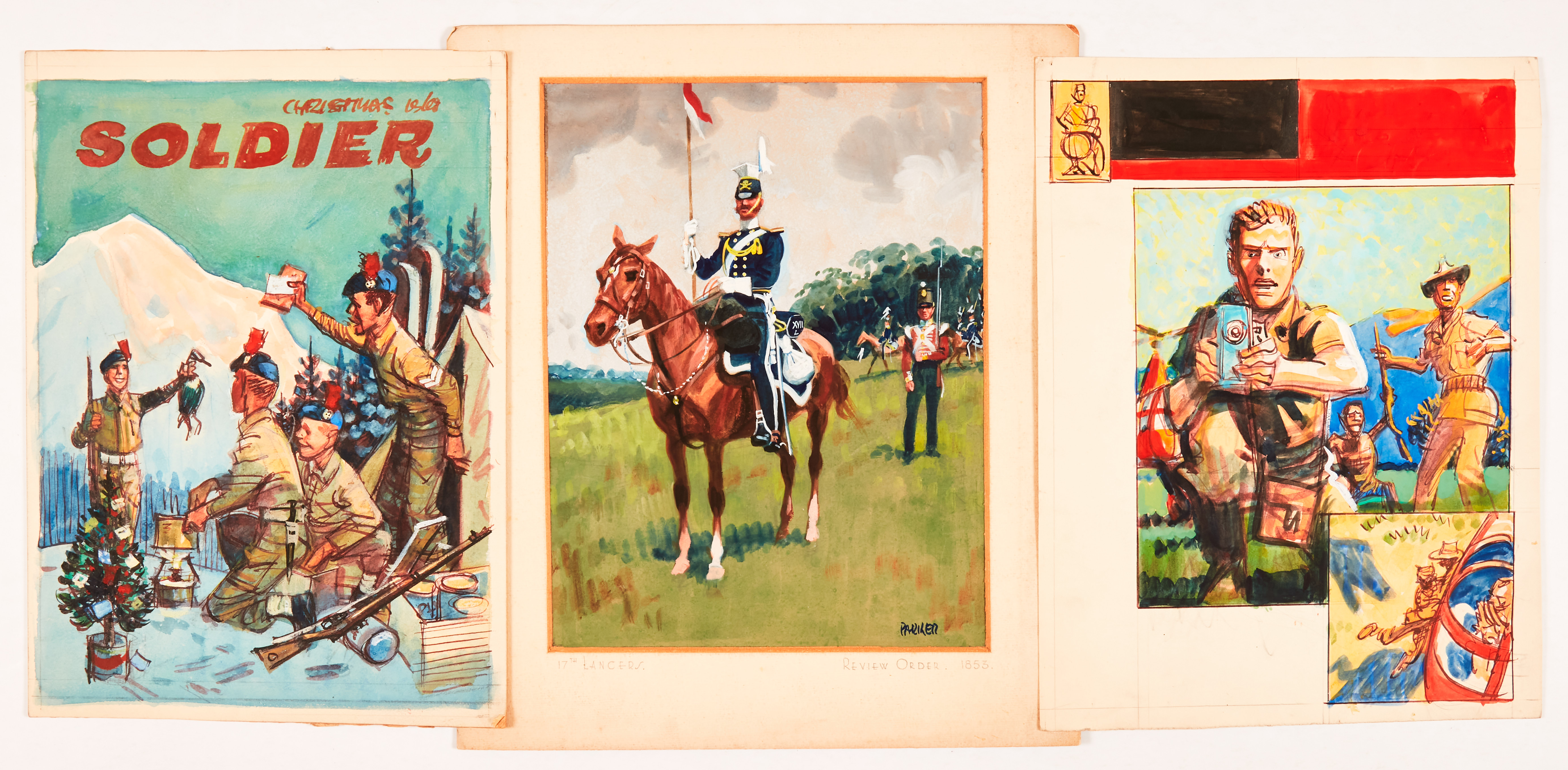 17th Lancers 'Review Order 1853' painting painted and signed by Eric Parker. 13 x 11 ins with two