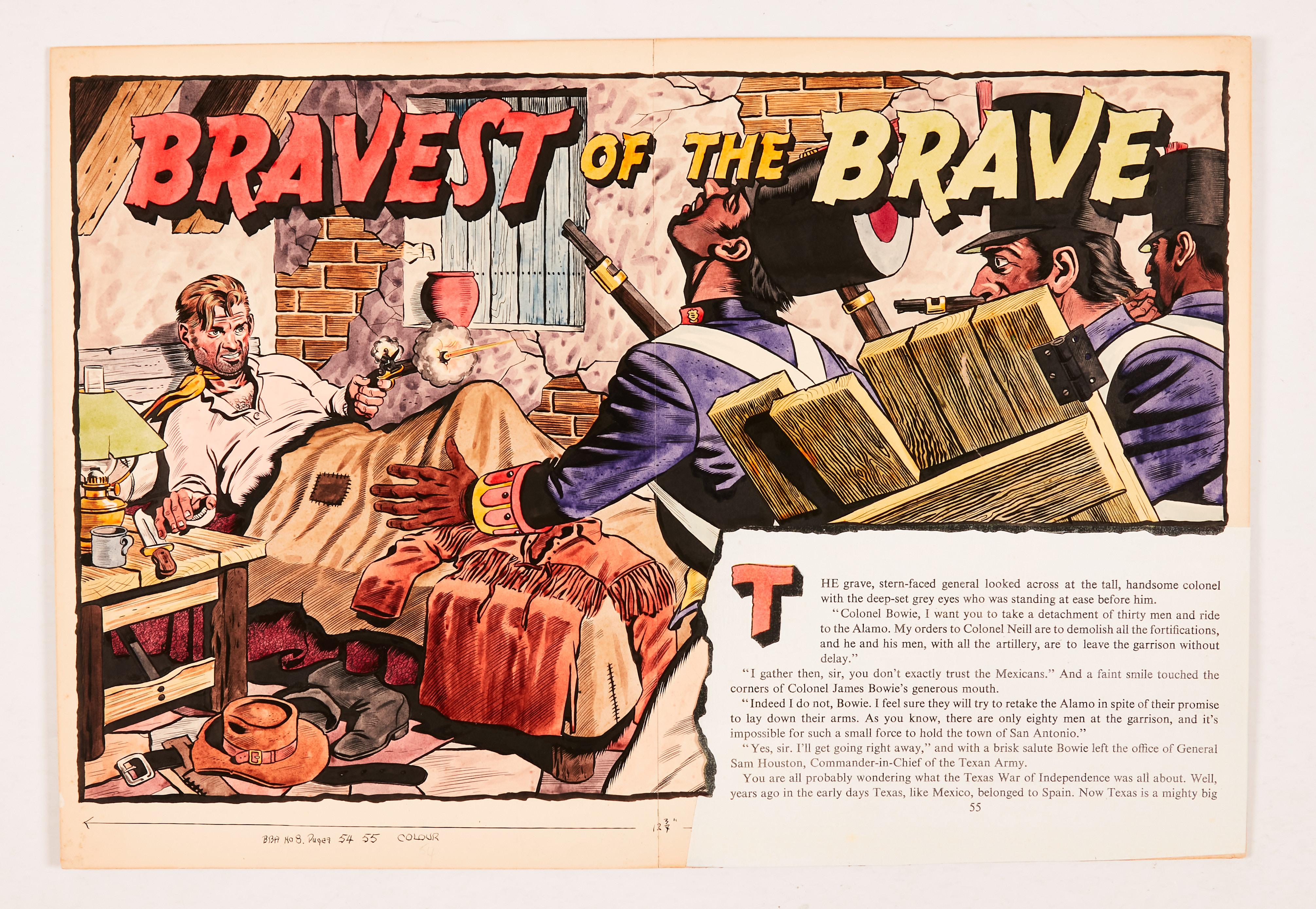 Bravest of the Brave original double-page artwork (1956) drawn and painted by Denis McLoughlin. From