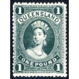 1907-11 £1 bluish green, large part o.g, SG.312. (1) Cat. £400