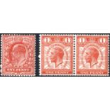 1911 1d ROSE RED, no wmk variety, UM, SG.272a, 1929 1d scarlet, wmk sideways horizontal pair with