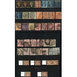 VICTORIAN ranges (35) U incl. 1d blacks (3) - faults, Perf 2d blues (4), Surface Printed (27),