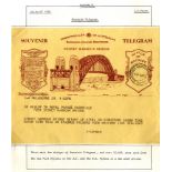 1932 Sydney Harbour Bridge small collection incl. souvenir telegram cancelled 'Sydney Harbour & S.