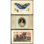 EMBROIDERED SILKS album of 68 cards, mainly WWI silks, also the Art Patchwork 'Fab' series cards,