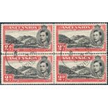 1949 P.14 2d black & scarlet, superb U block of four incl. 'Mountaineer' flaw (R4/4), SG.41ca. (4)