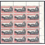 1949 P.14 2d black & scarlet, upper right corner marginal UM block of fifteen incl. 'Mountaineer'