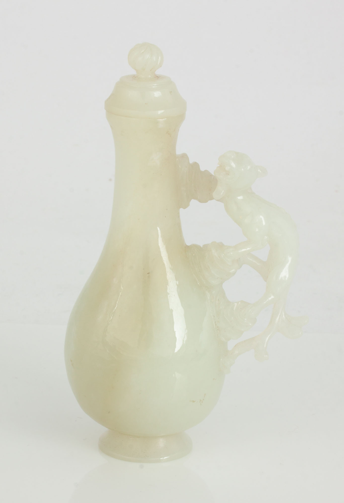 Chinese White Jade Bottle with Carved Chilong and Cover