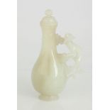 Chinese White Jade Bottle with Carved Chilong and Cover