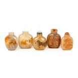 Group of Five Chinese Carved Agate Snuff Bottles