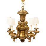 Attributed to Edward F. Caldwell & Co., Gilt Bronze Five-Light Chandelier