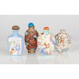 Chinese Famille Rose Porcelain Molded Snuff Bottles