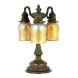 Tiffany Studios, NY Three Arm Newel Post Lamp