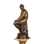 Auguste Joseph Peiffer (French, 1832-1886), Bronze of Seated Nude with Swallows